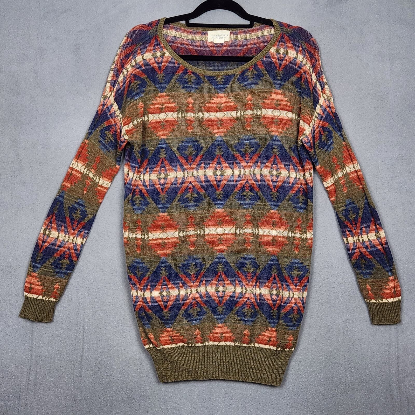 VTG DENIM AND SUPPLY RALPH LAUREN Sweater Dress Womens Medium Aztec Southwestern
