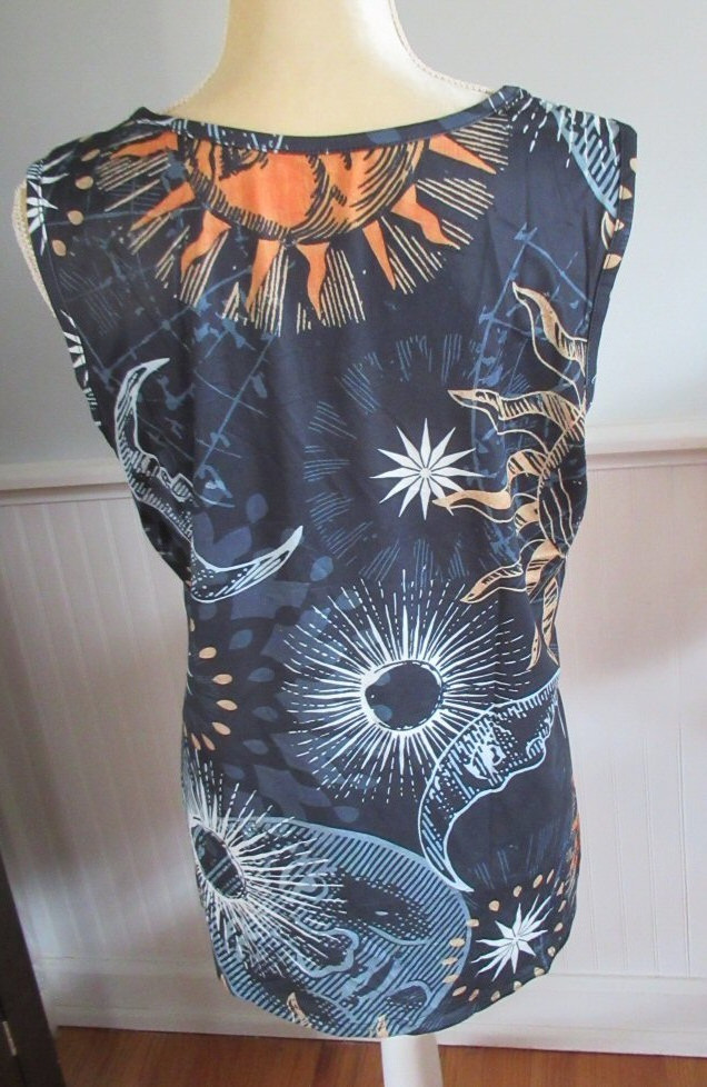 Womans Multicolor Celestial Sun Stars/Moon Graphic Tank Top Size L