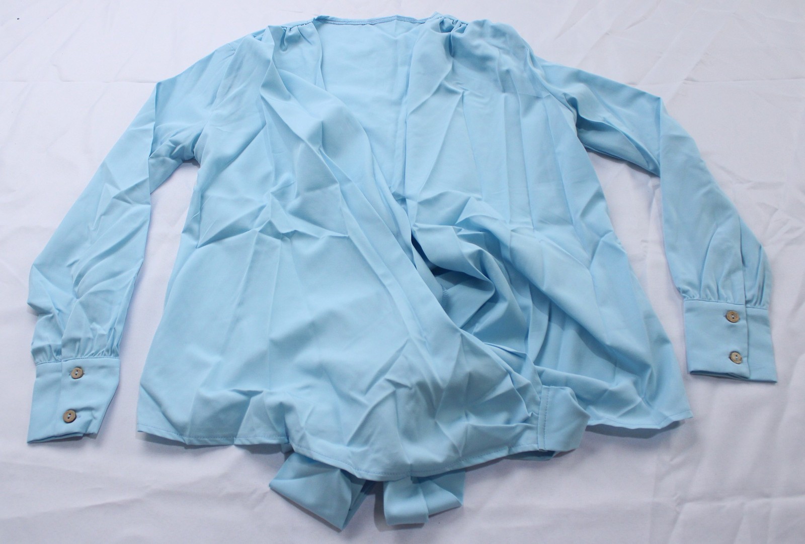 Lyaner Women’s Wrap V-Neck Ruched Tie Back Cropped Blouse AC2 Light Blue Small