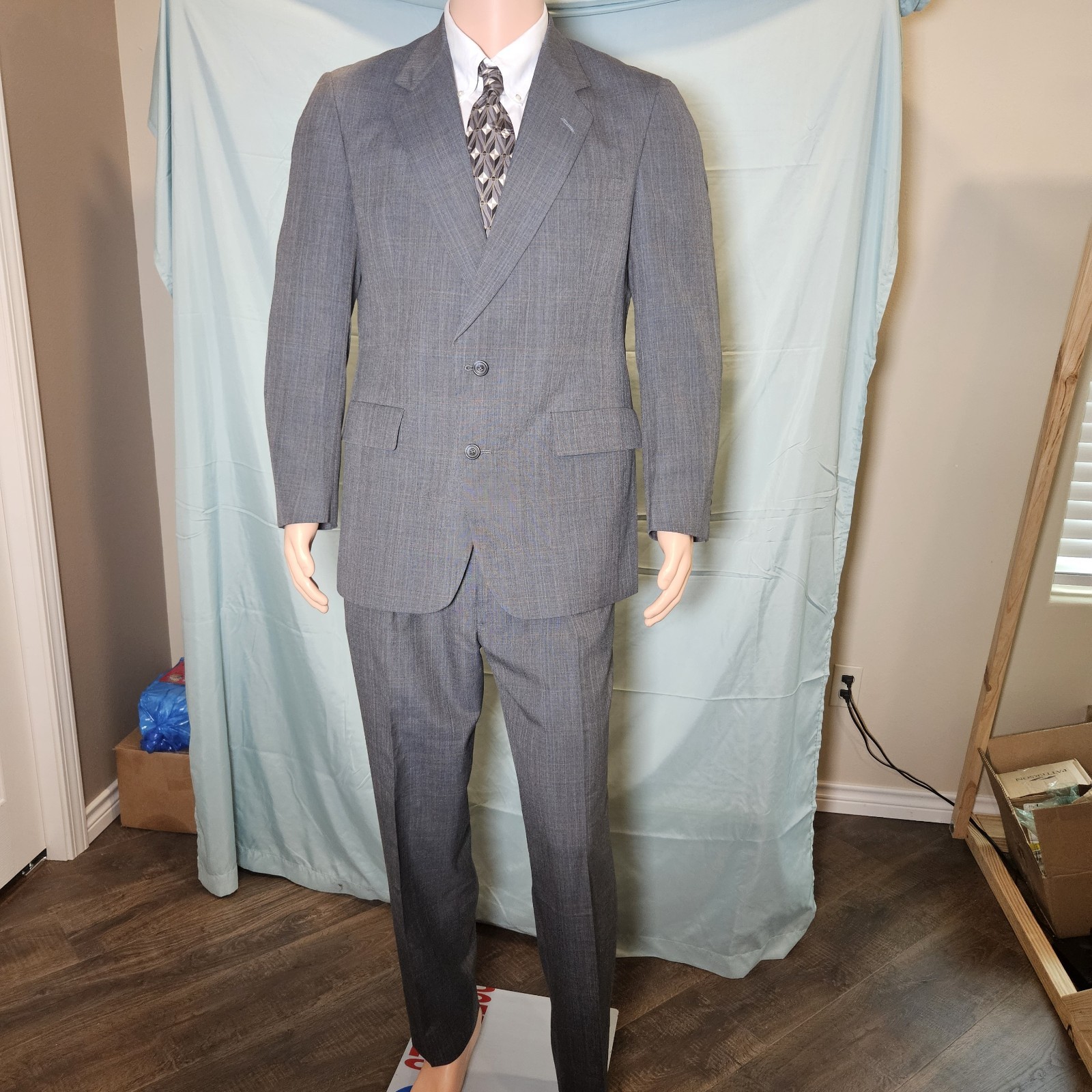 Vintage Hart Schaffner Marx 2 Piece Suit 38R Wool Grey Made in USA