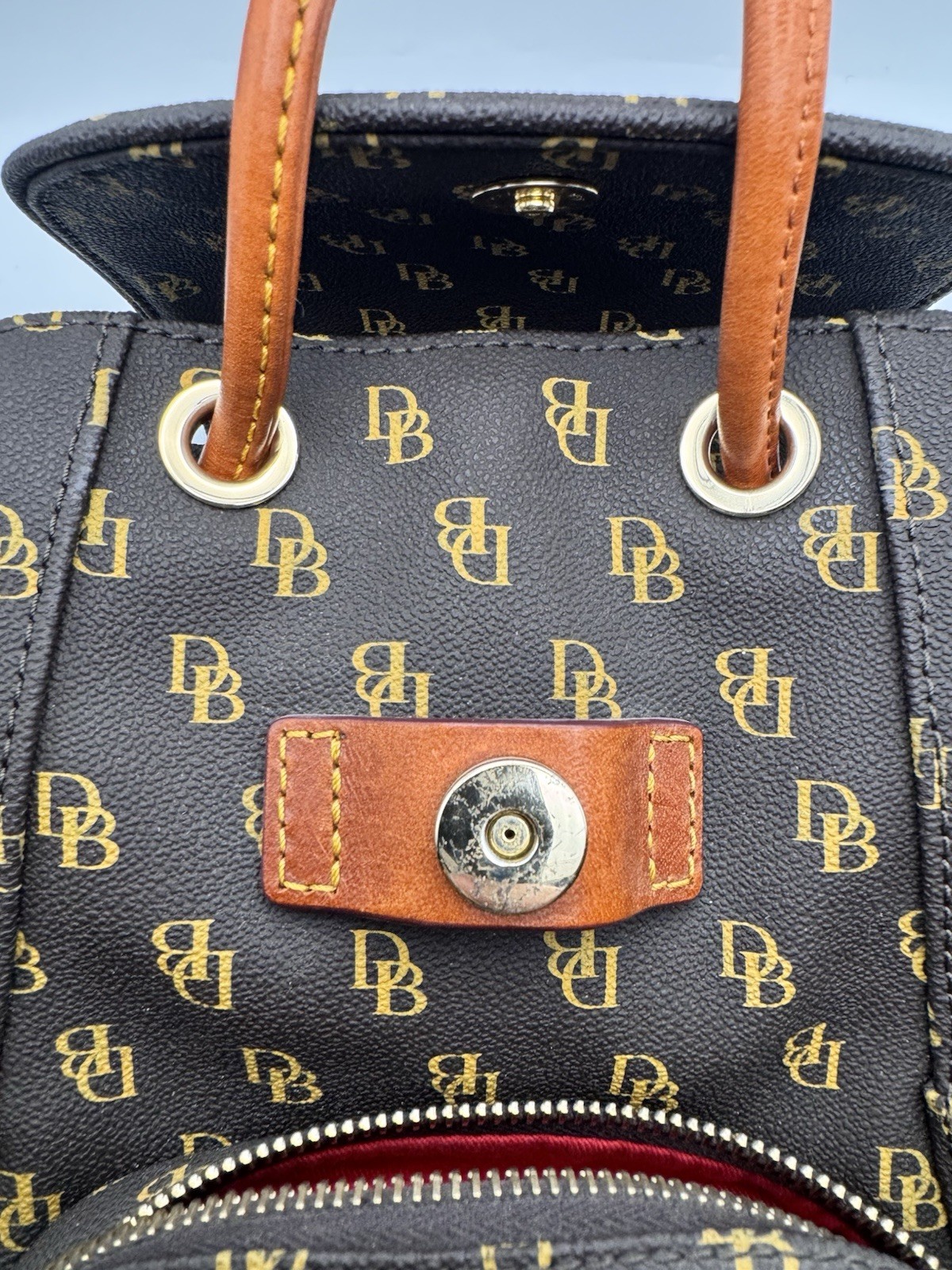 Dooney & Bourke Greta Signature Murphy Backpack Tassel Draw String Monogrammed