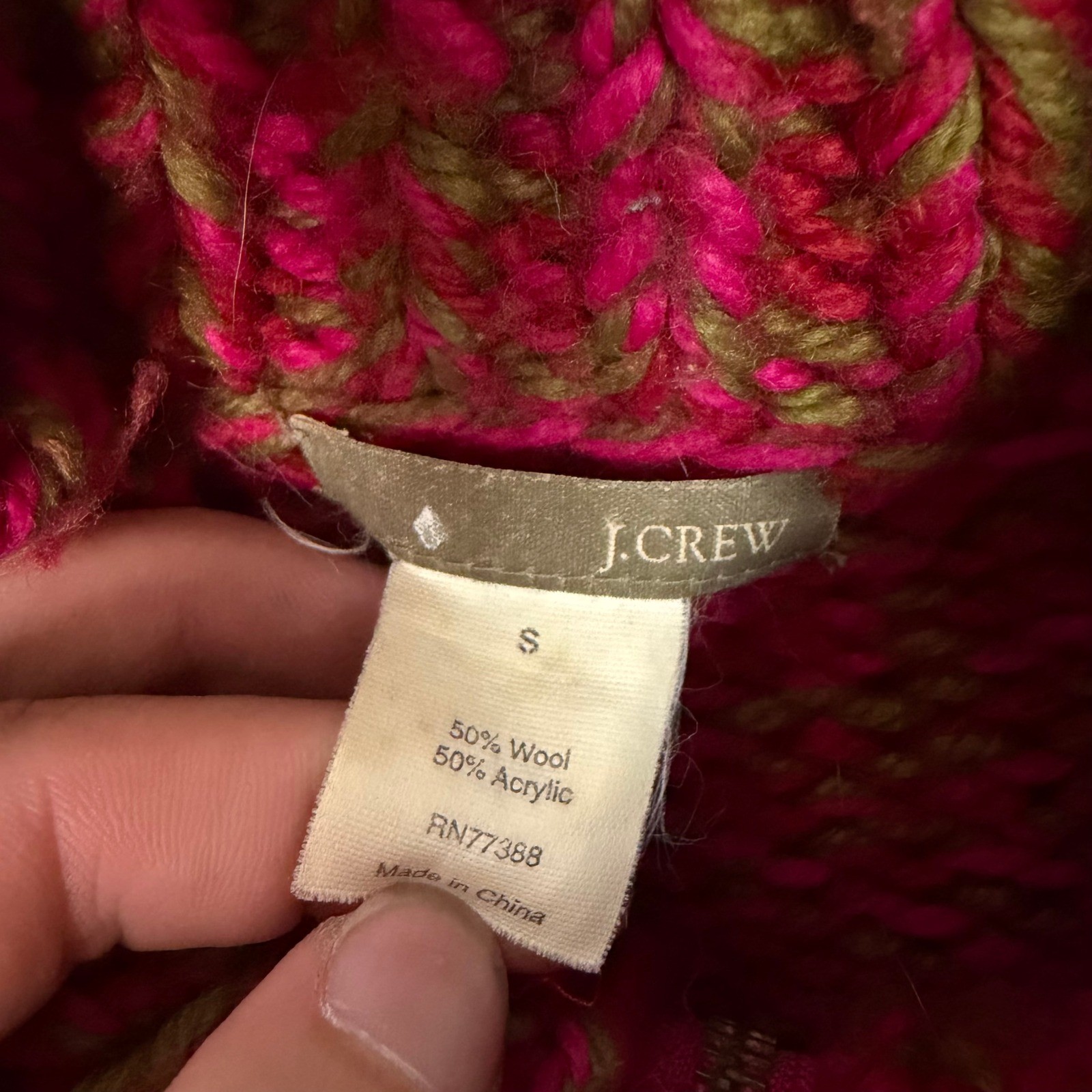 J.Crew Full Zip Cardigan Womens Small Pink Olive Marled Chunky Wool Blend Mock