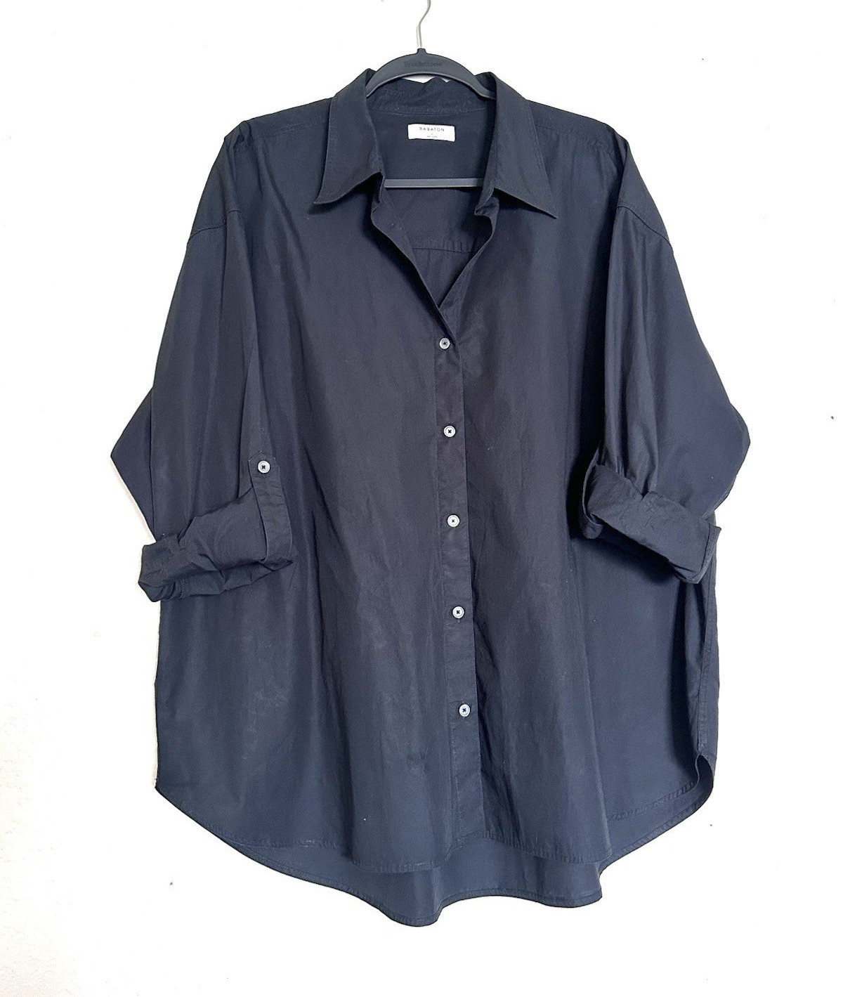Aritzia Babaton Oversized Black Button-Up Shirt, 100% cotton, Size L