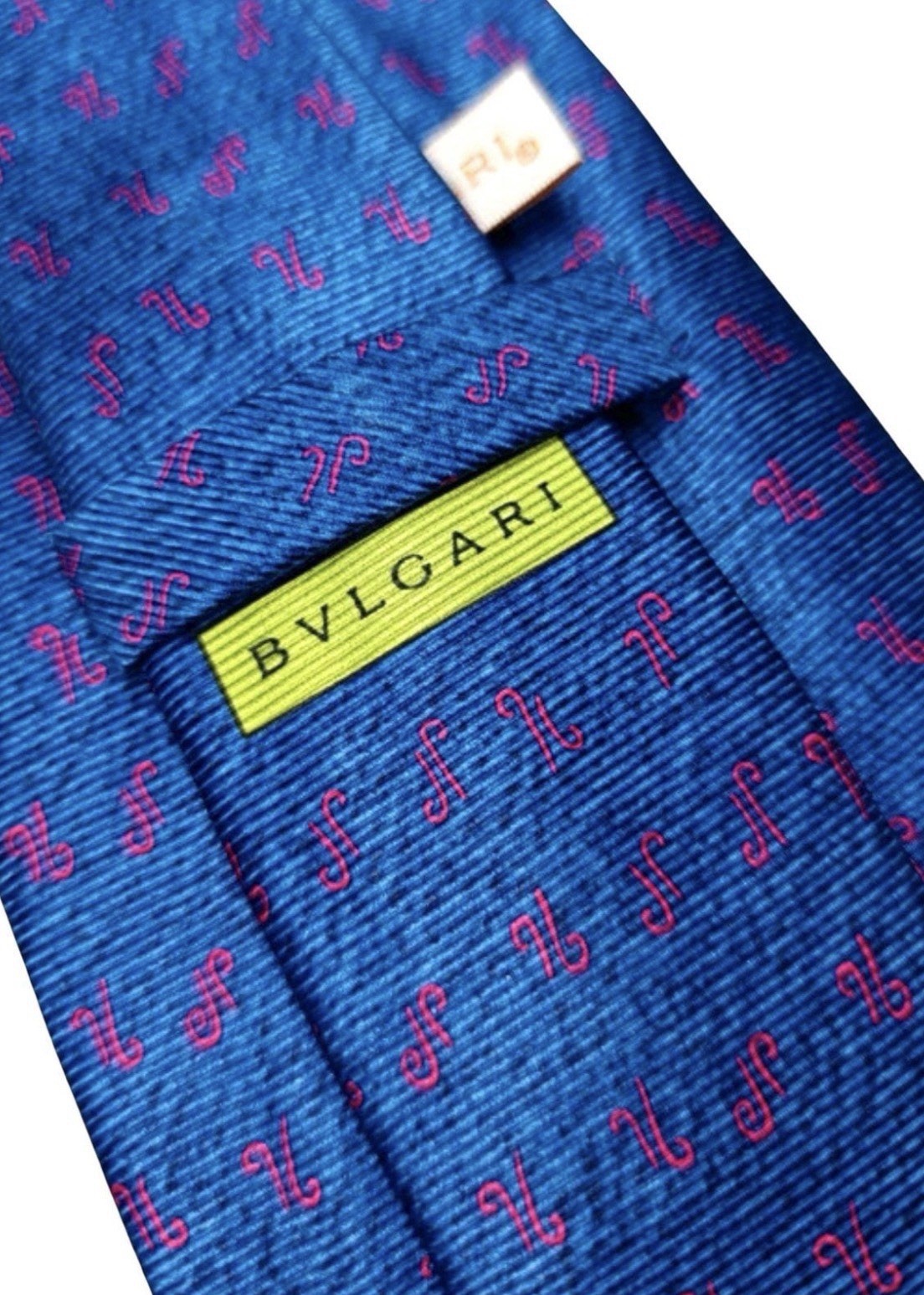 Bvulgari Vintage Tie Pure Silk Seven Fold Micro Pattern Blue Pink Handmade Rare