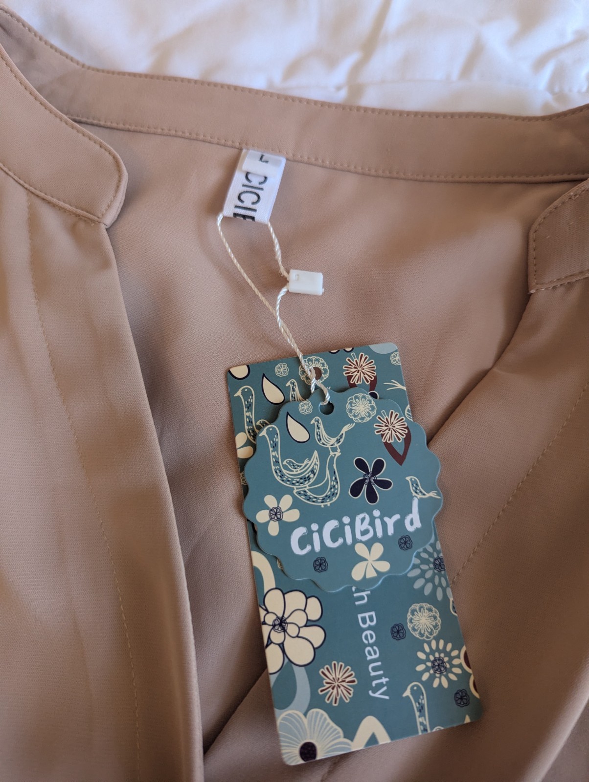 Women’s Taupe Tie-Waist Blouse | Lightweight V-Neck Button Front