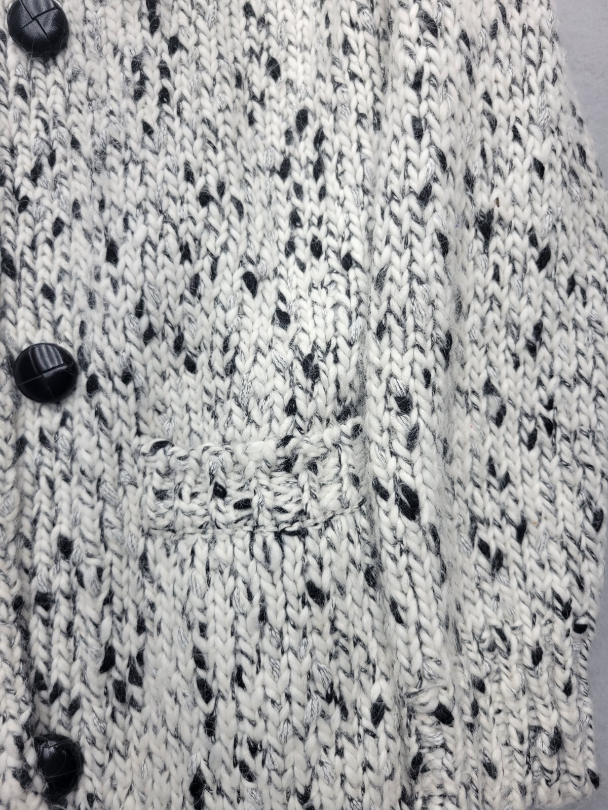 J Crew Women Coatigan Large Black White Sweater Birdseye Pockets Buttons Casual