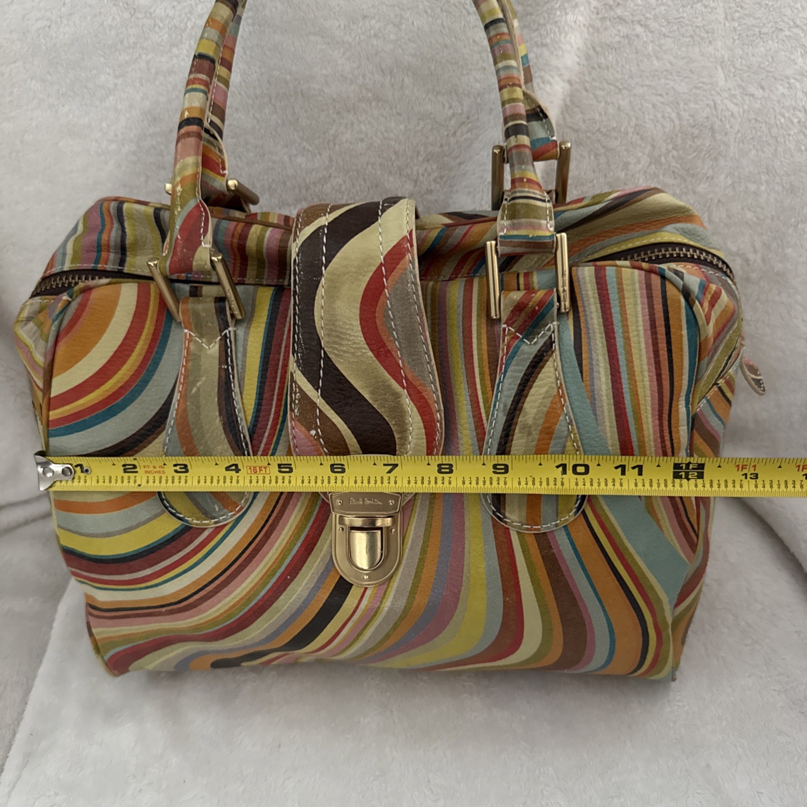 Paul Smith Classic Multicolour Swirl Leather Push Lock Shoulder Bowler Handbag