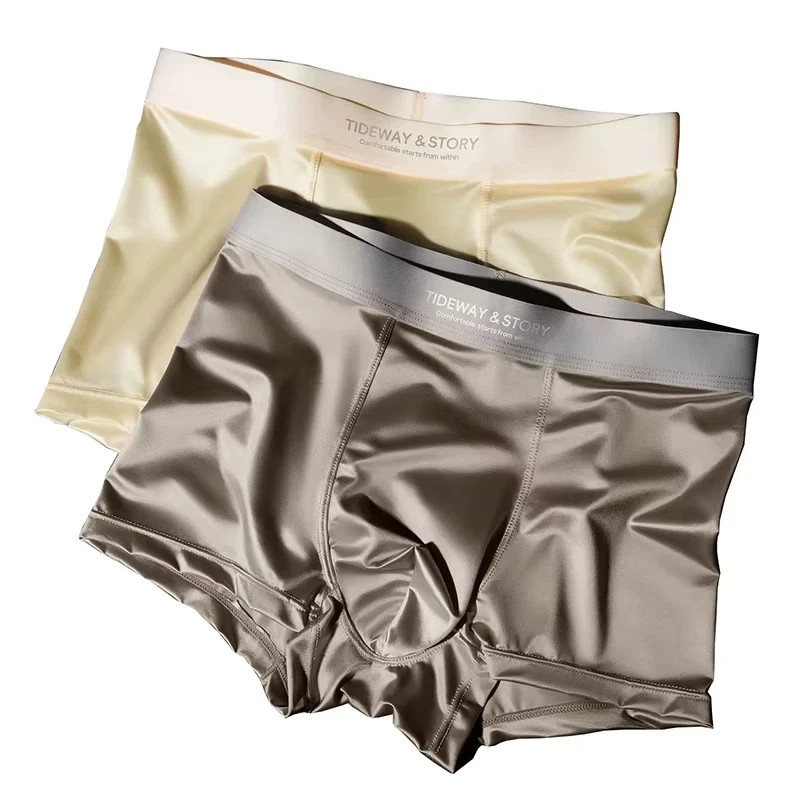 4PCS Men’s Ice Silk Underwear Breathable Boxer Shorts Seamless Satin Soft Briefs