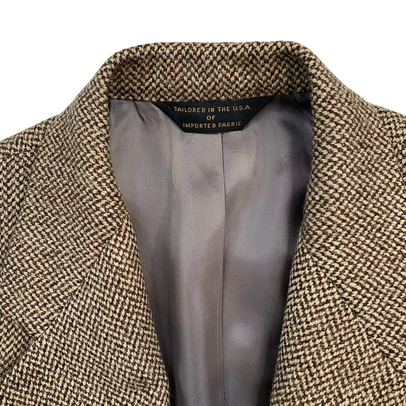 VTG 40 L Southwick Clothes Light Brown Chunky Knit Patch Pocket Wool Blazer