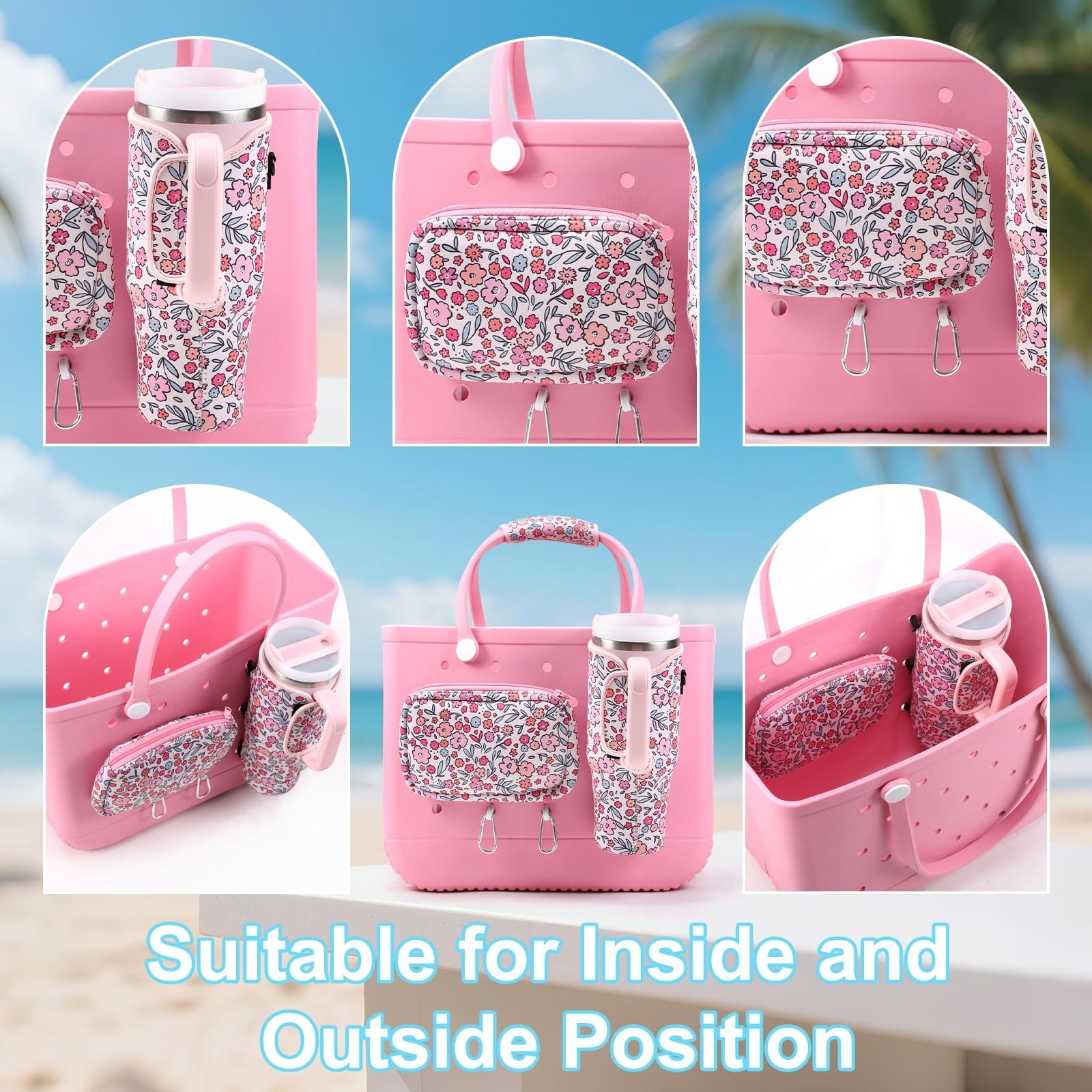 5PCS Organizer Holder for Bogg Bag, Accessories Bags, Pink Floral