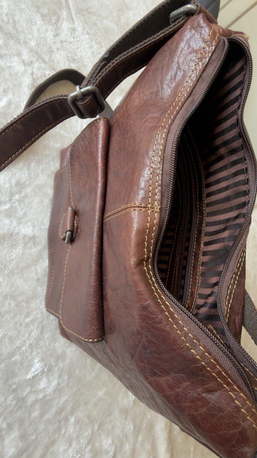 Jack Georges Brown Messenger Bag | Zip & Buckle | 100% leather