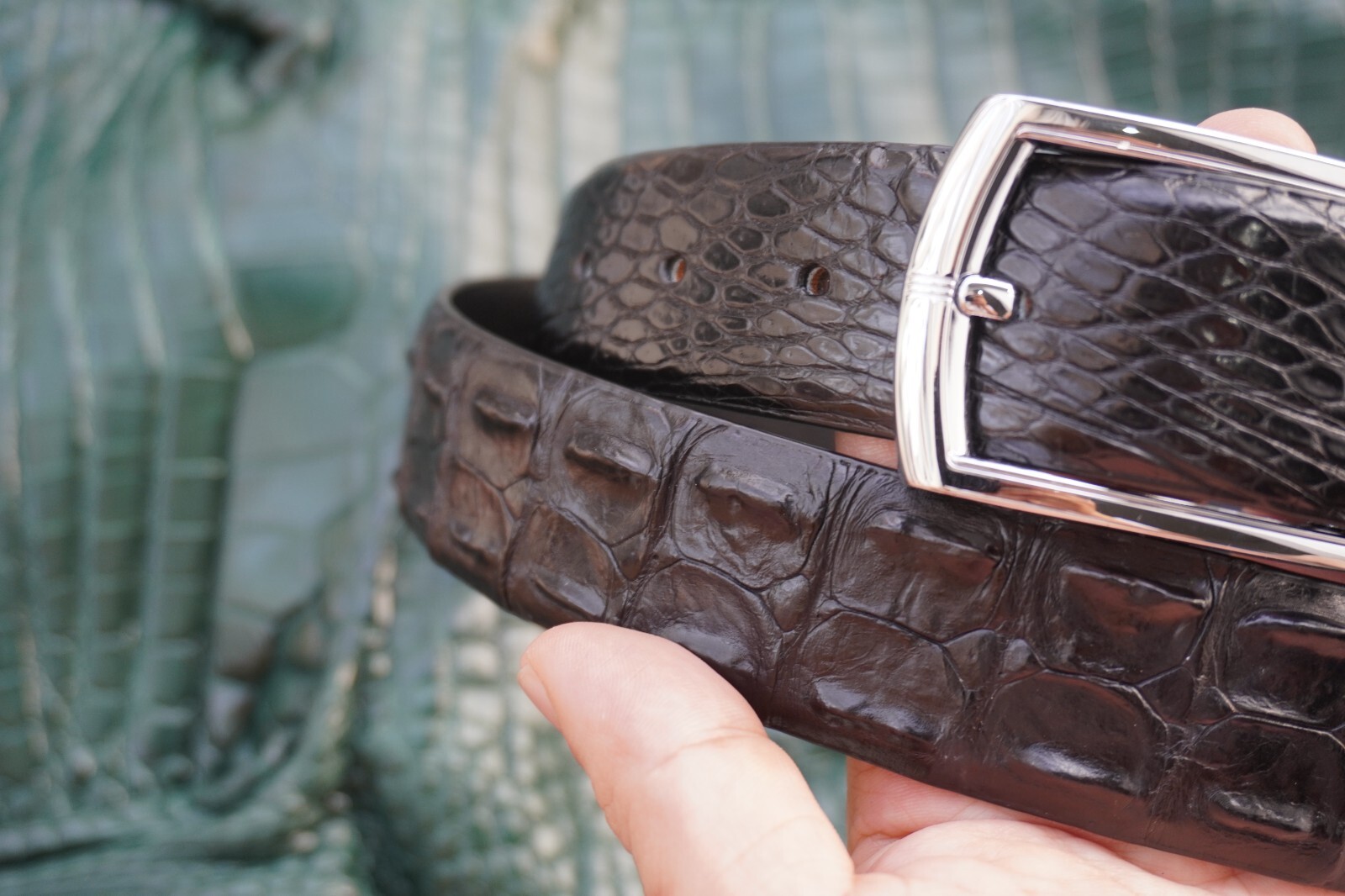 Luxury Black Alligator Crocodile Print Leather Men’s Belt -W 1.3 inch #G20