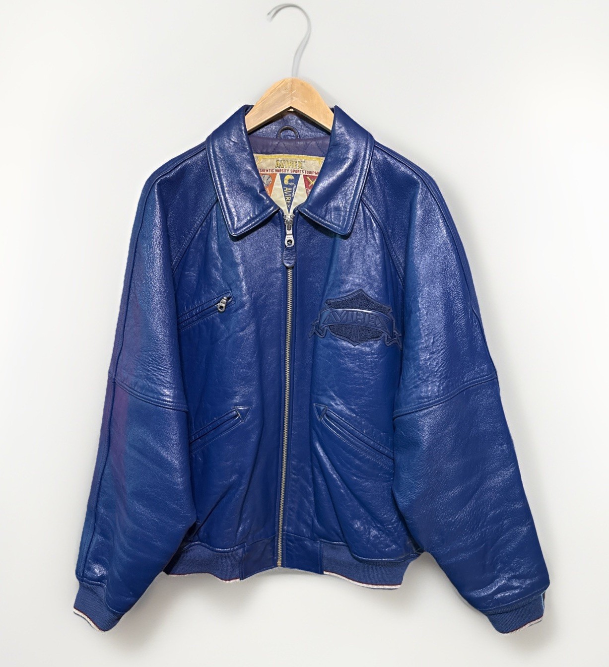 Blue Vintage Mens Avirex Leather Jacket (Large) Pre-Owned VERY RARE STYLE!!!