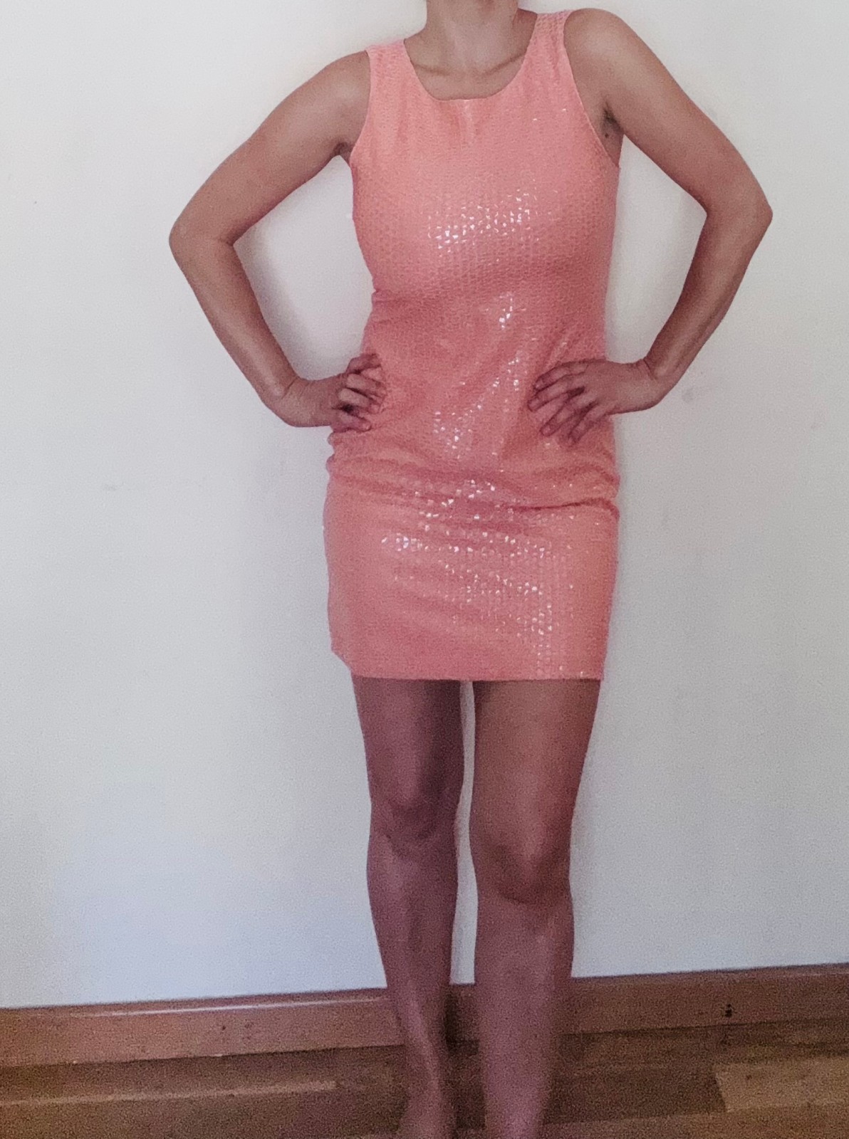 60s Vintage Sequin Summer Evening Coctail Mini Pink Dress