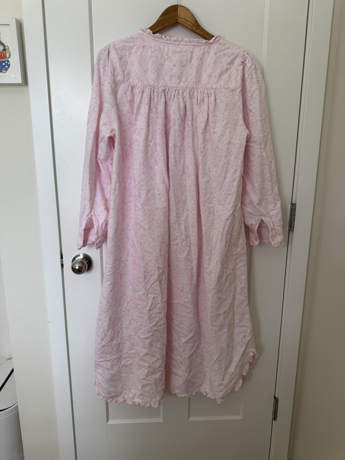 Vintage Erika Taylor L Pink Flannel 100% Cotton Nightgown Lace Trim Long Modest