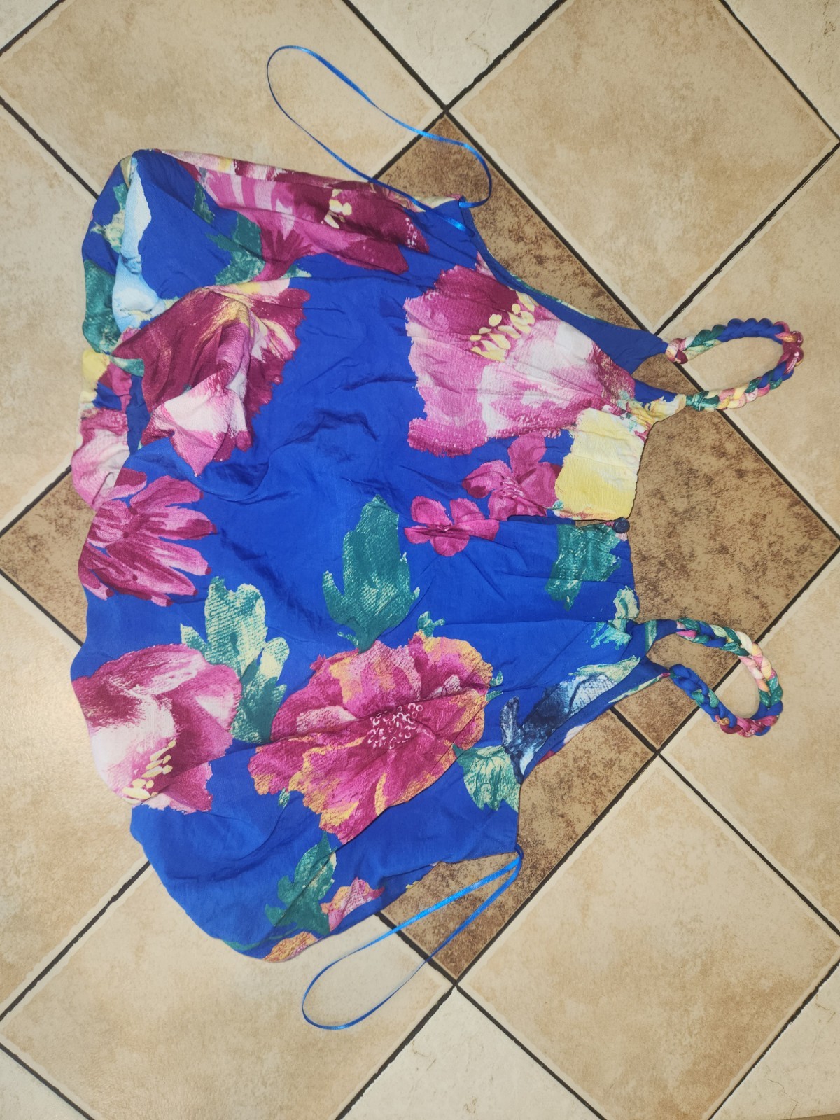 Skies Are Blue Pedal Pop Braid Strap Floral Bubble Top Small S NWT
