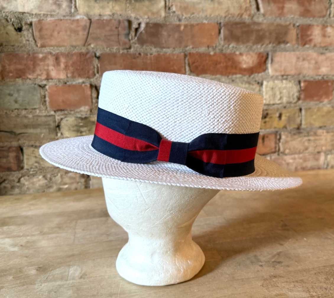 Bruno Capelo Men’s White Straw Boater Hat – Size Large