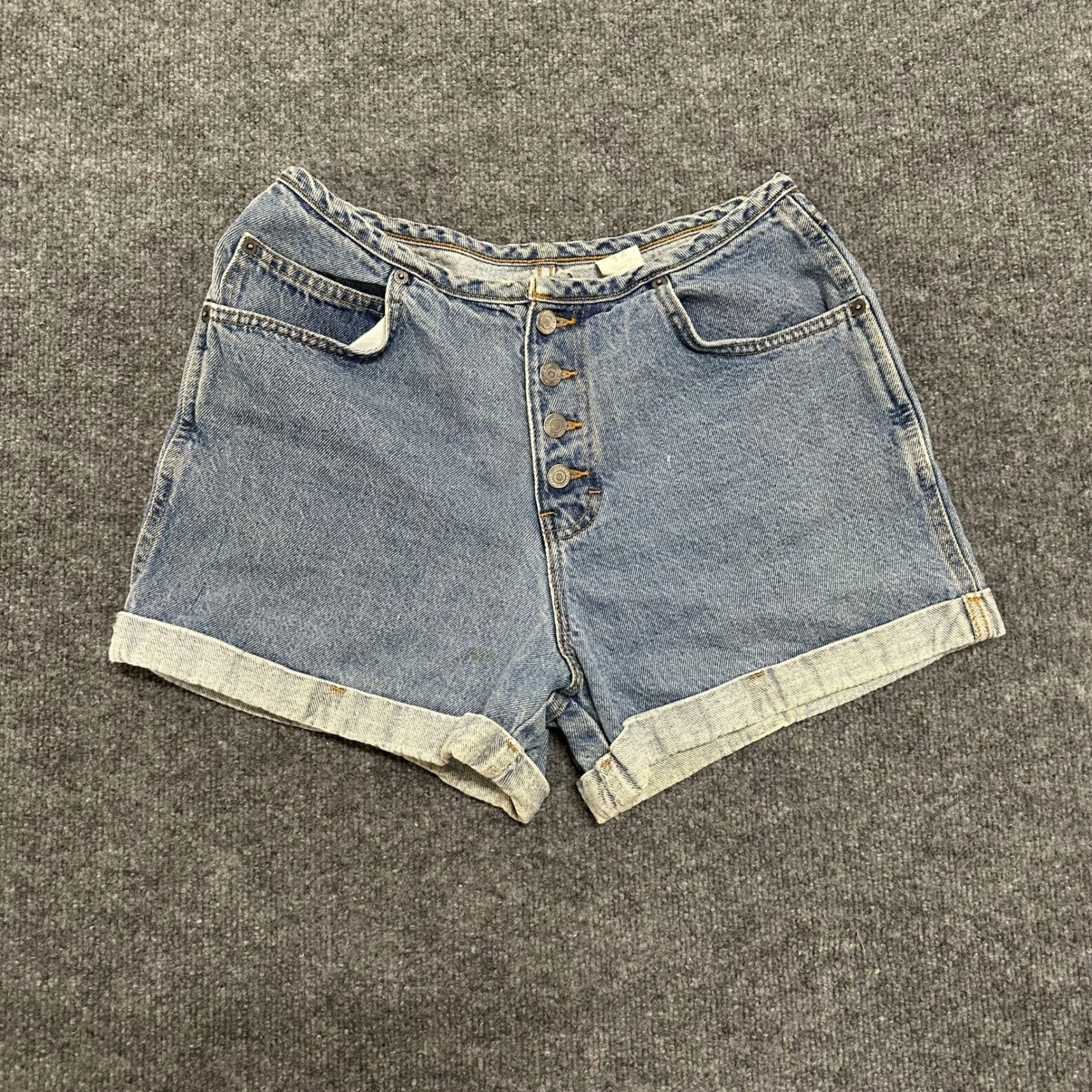 Gitano Denim Shorts Womens Size 12 Blue Button Fly High Waisted Cuffed Vintage
