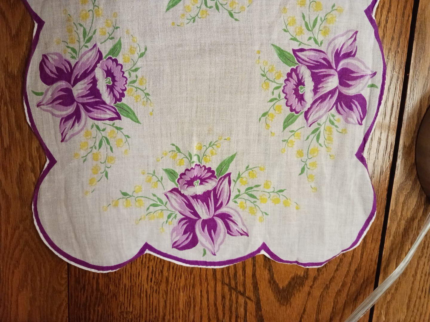 2 Vintage Ladies Hankies -Pretty Purple Irises. 11 X 11.5 in. Nice Condition.