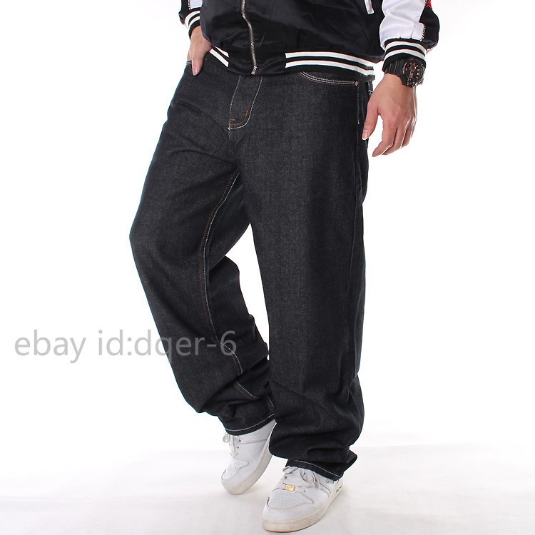 New Men’s Black Jeans Denim Baggy Loose Casual Pants Trousers Hip-Hop W30-W42