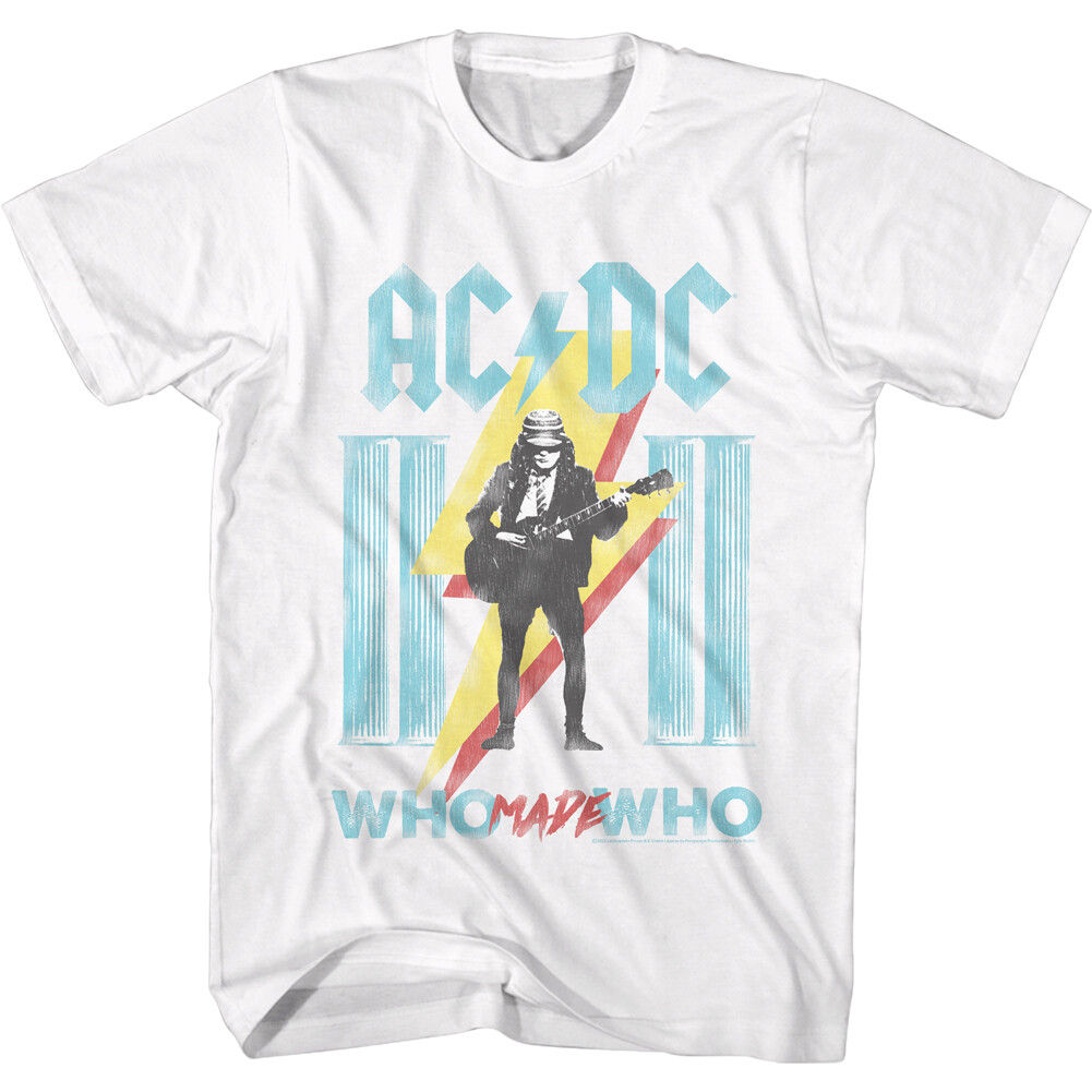 ACDC Angus Young Who Made Who Columns Lightning Bolt Men’s T Shirt Concert Merch