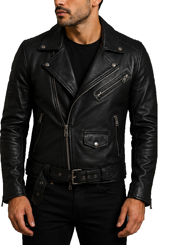 Mens Black Leather Biker Jacket Motorcycle Slim Fit Fashion Coat