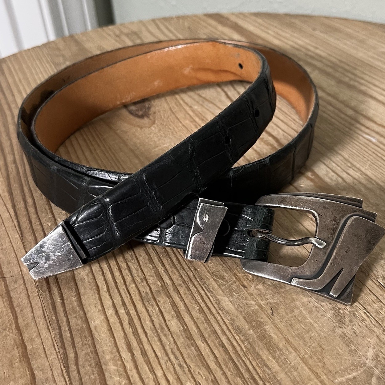 Pat Areias Sterling Silver .925 1″ Ranger Belt Buckle Mens 35 Genuine Alligator