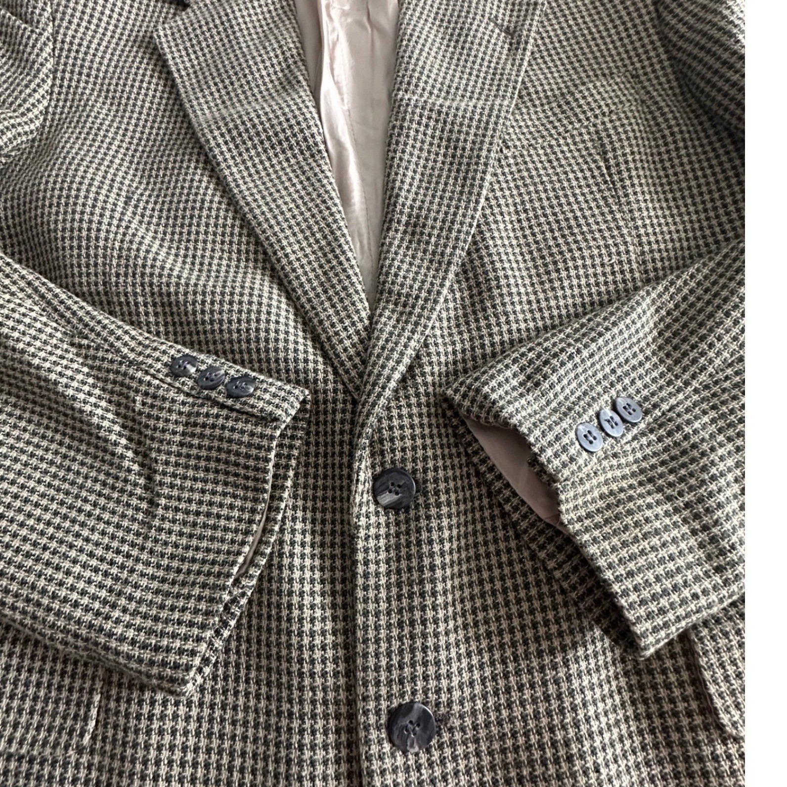 Vintage Cellini Uomo Green Tan Houndstooth Blazer Tailored Coat Men’s Size 46L