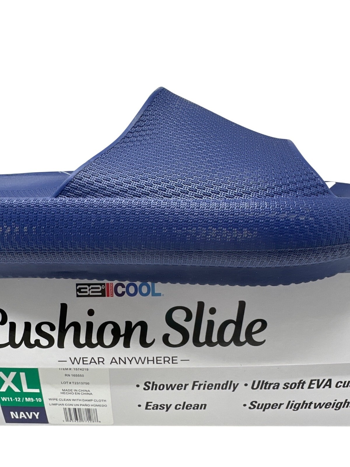 32 Degrees Cool Navy Cushion Slide Sandals Size XL W11-12 M9-10 Ultra Soft EVA