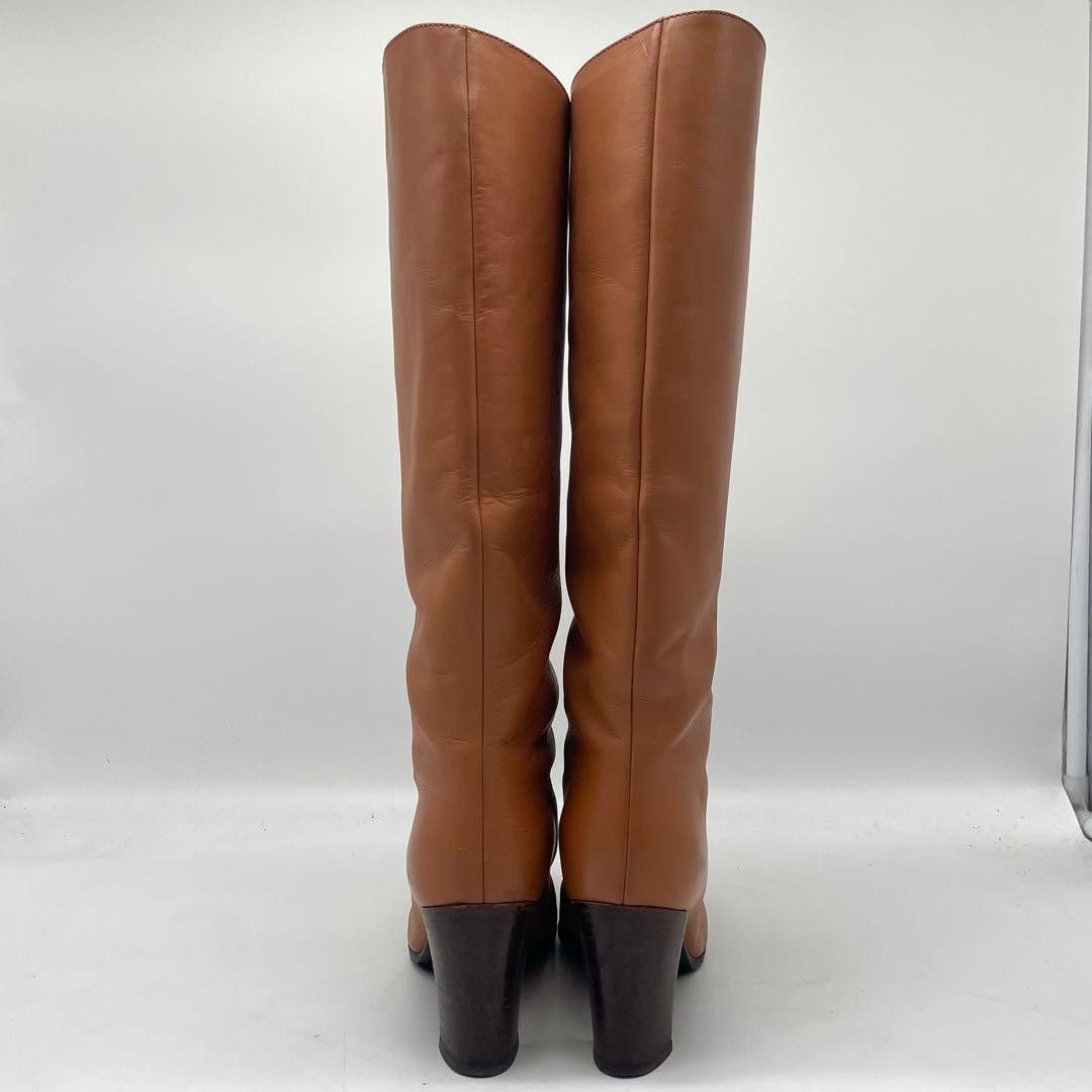 Sergio Rossi Brown Leather Knee High Boots 37 2.8in Heel Auth