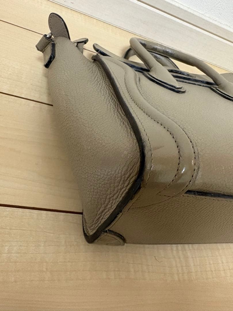 CELINE Luggage Nano Drummed Calf Leather Beige Vintage Authentic From Japan