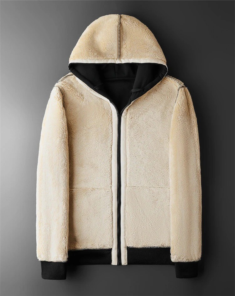 Winter Lambswool Thick Coat Warm Jacket Long Sleeve Zip Hoodie Casual Outerwear