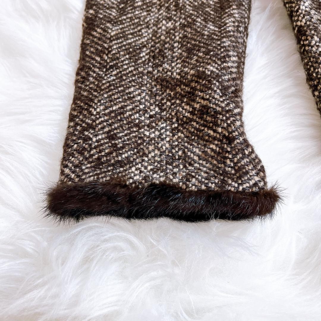 Max Mara mink fur coat, wool, brown tweed, size L