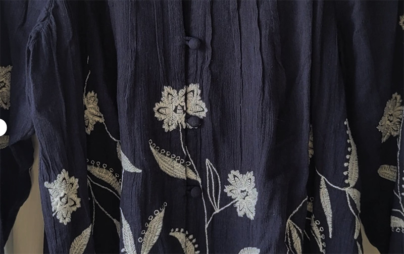 NWT! J JILL NAVY BLUE EMBROIDERED WHITE FLORAL PLEAT PINTUCK SHIRT TUNIC TOP XL