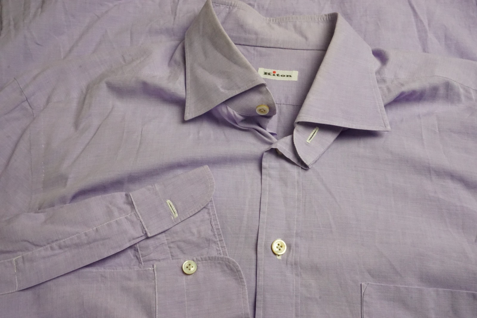 Kiton White Pink Purple Cotton Spread Collar Dress Shirt Sz 17/43
