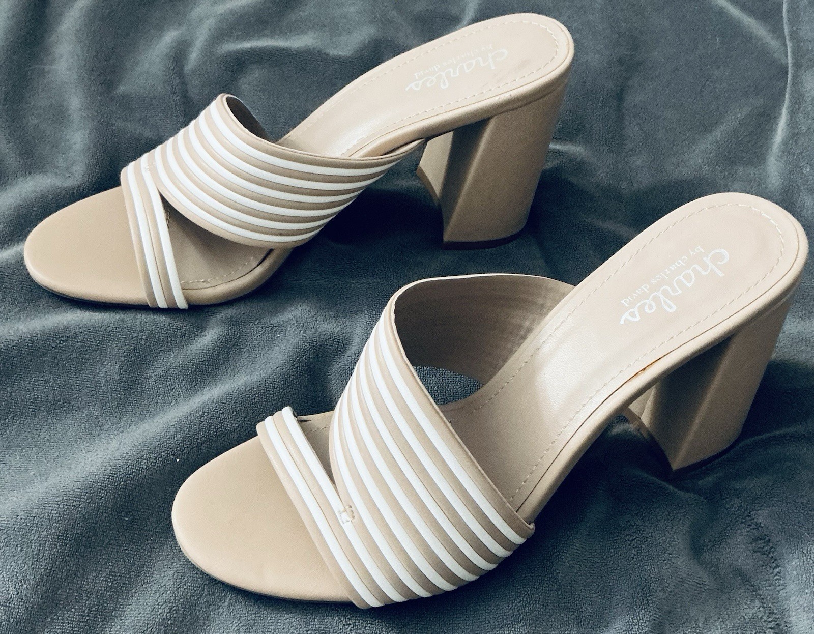 Charles by Charles David 8.5M Shoes Sandals Tan Striped Rhythmic Block Heel