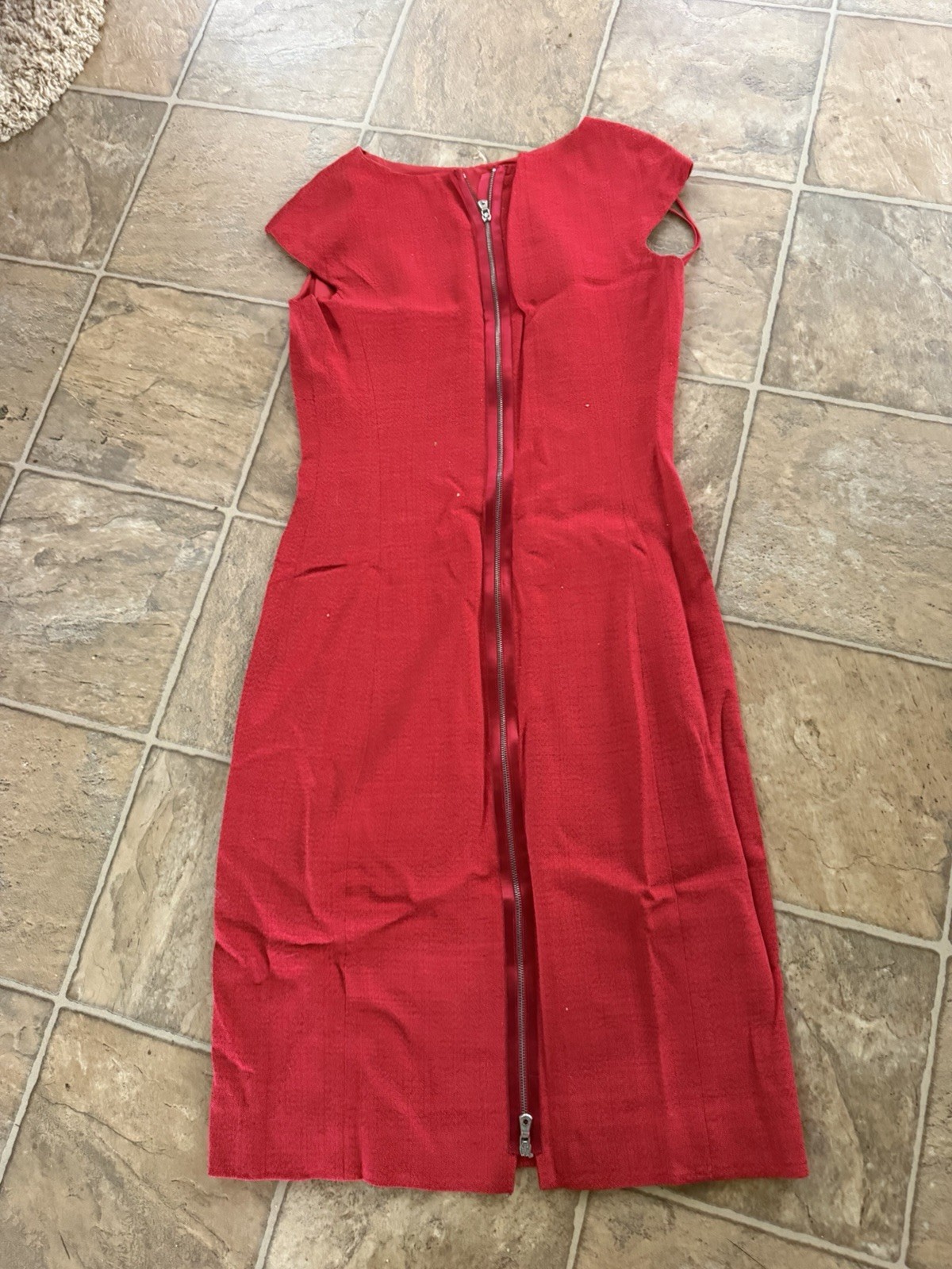 Dolce & Gabbana Women’s Red Wool Sheath Dress Cap Sleeve Knee Length IT 40