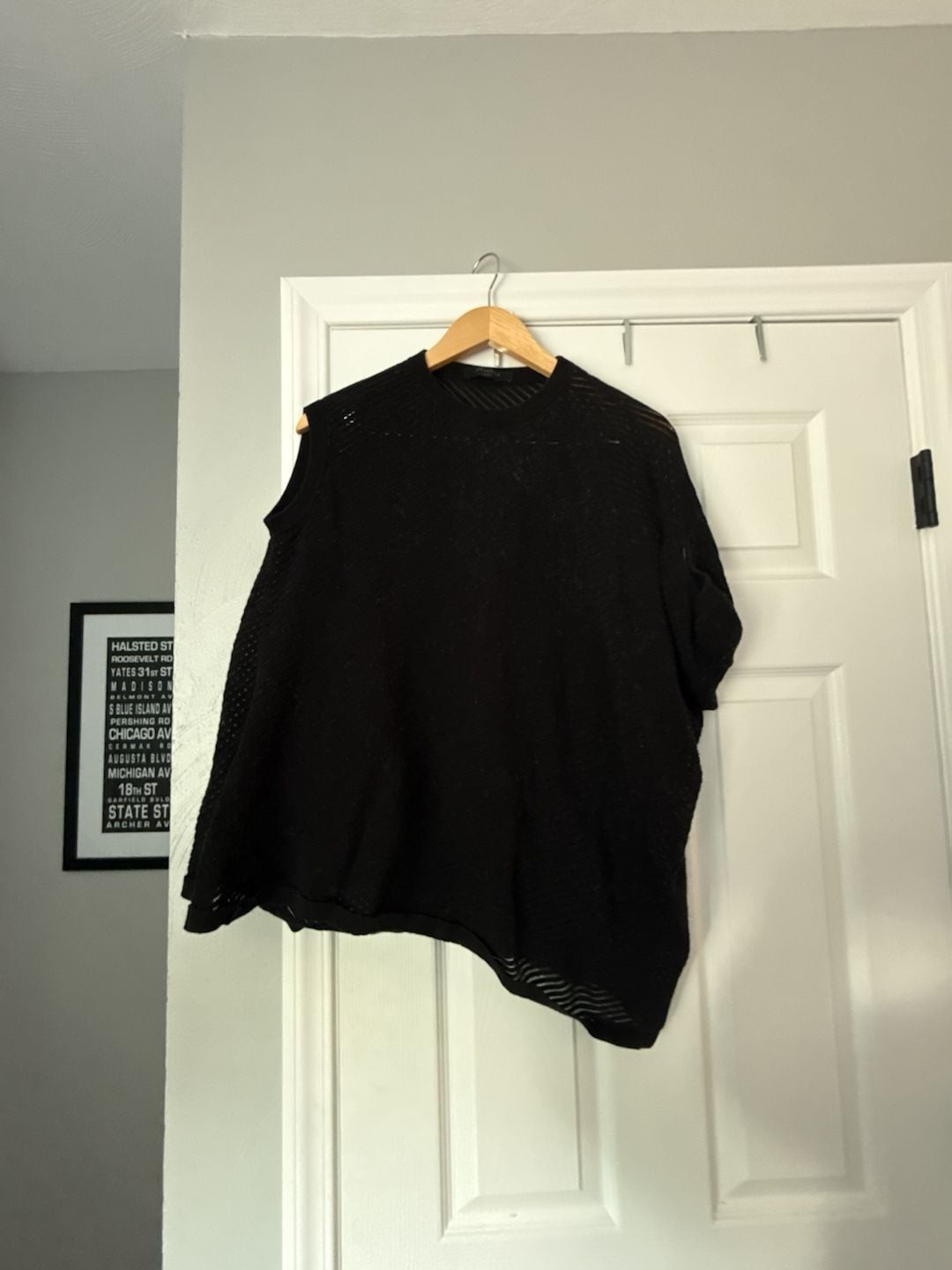 AllSaints Grid Tee Asymmetric Mesh Knit Top