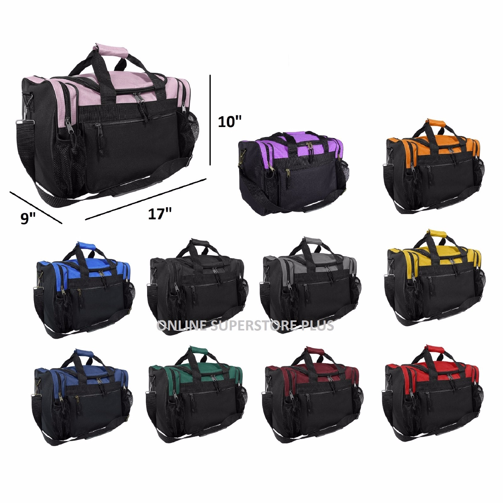 DALIX 17″ Duffle Duffel Bag Sports Gym Pink Red Black Blue Gold Gray Green