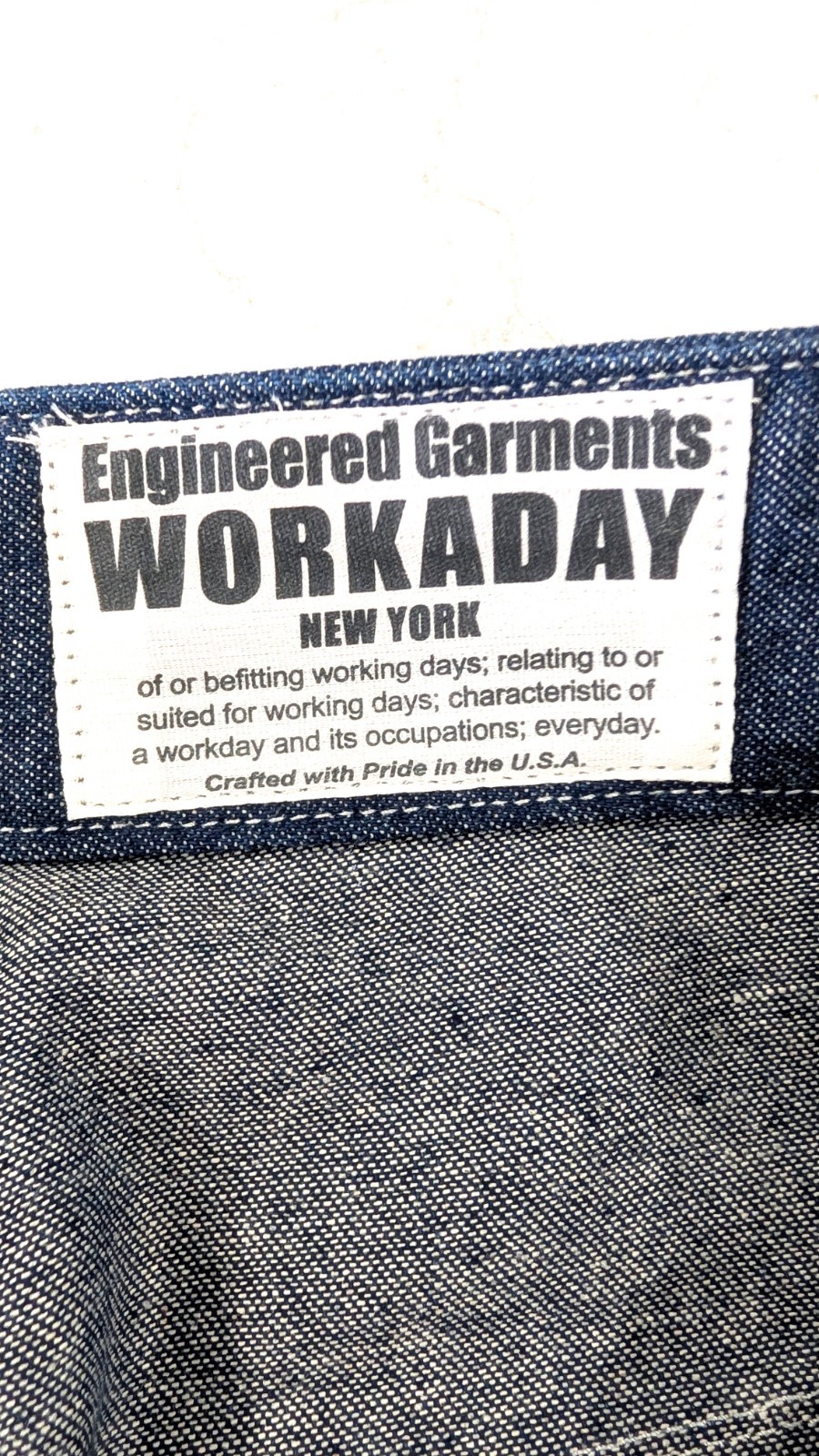 Engineered Garments Workaday Fatigue Pant XS Indigo 8oz Denim Tapered Cinch Blue