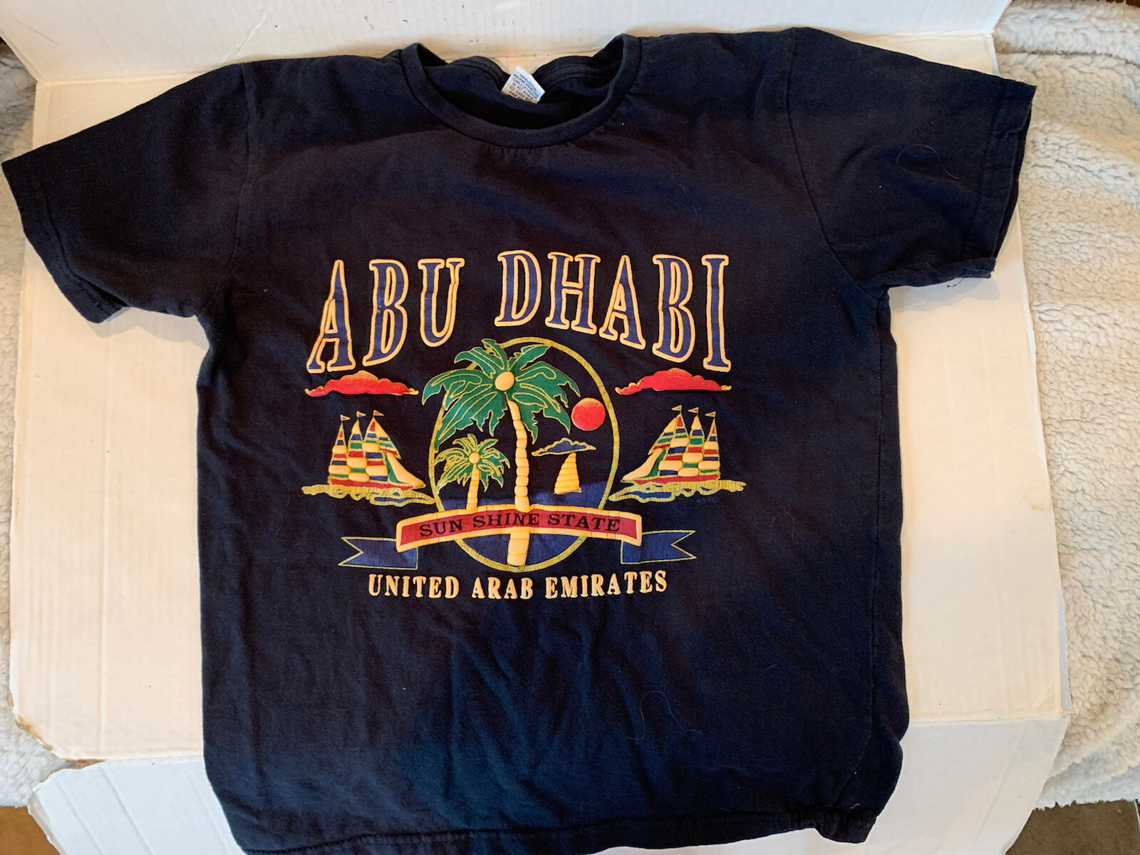 Vtg Dubai United Arab Emirates Navy Blue T-Shirt Puff Print Souvenir Sz M