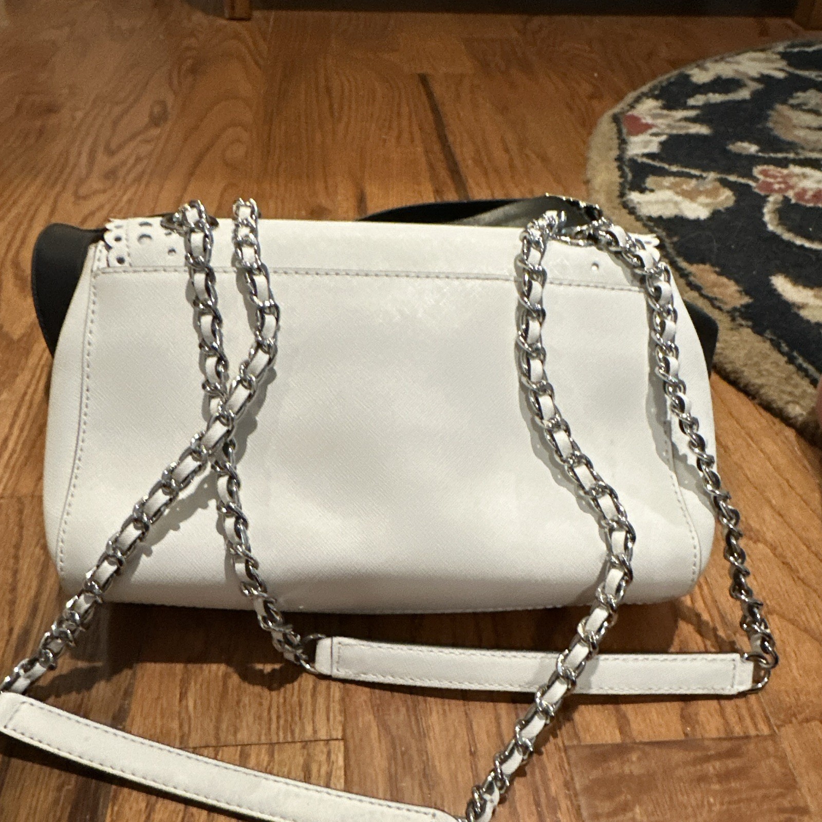 Michael Kors White Small Shoulder Bag Push Lock Chain Strap w Detachable Strap