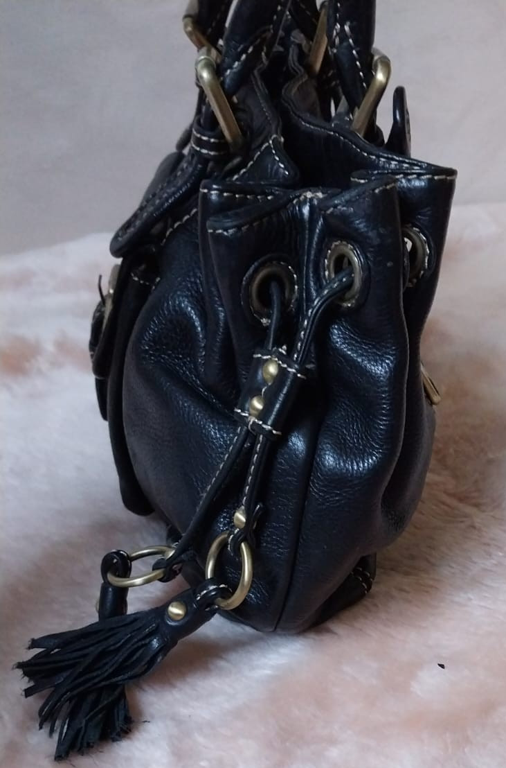 Authentic Ri2k London 100% Genuine Black Leather Handbag / Satchel
