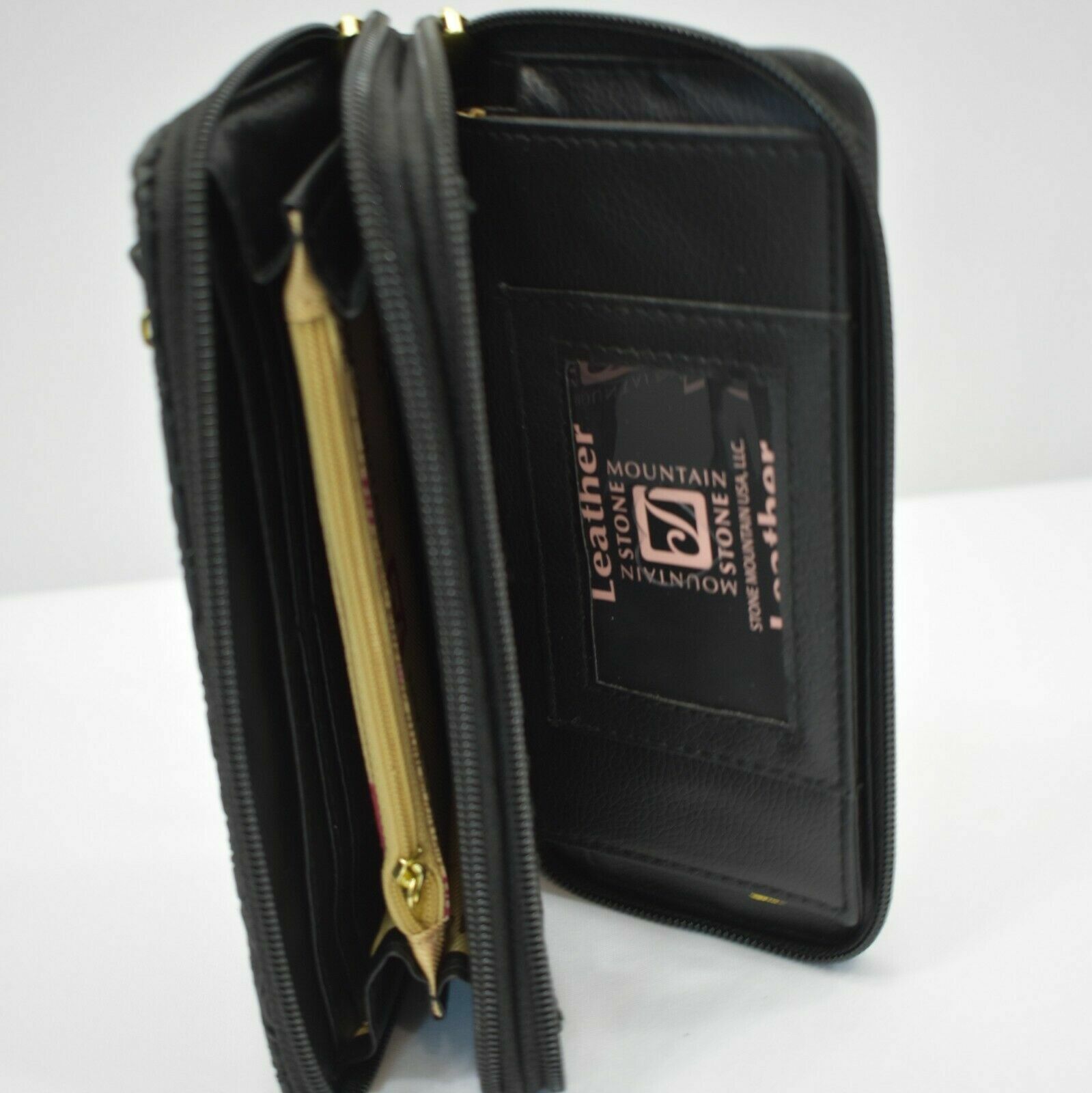 Stone Mountain Black Leather Paisley Zip Around Wallet & Checkbook NEW