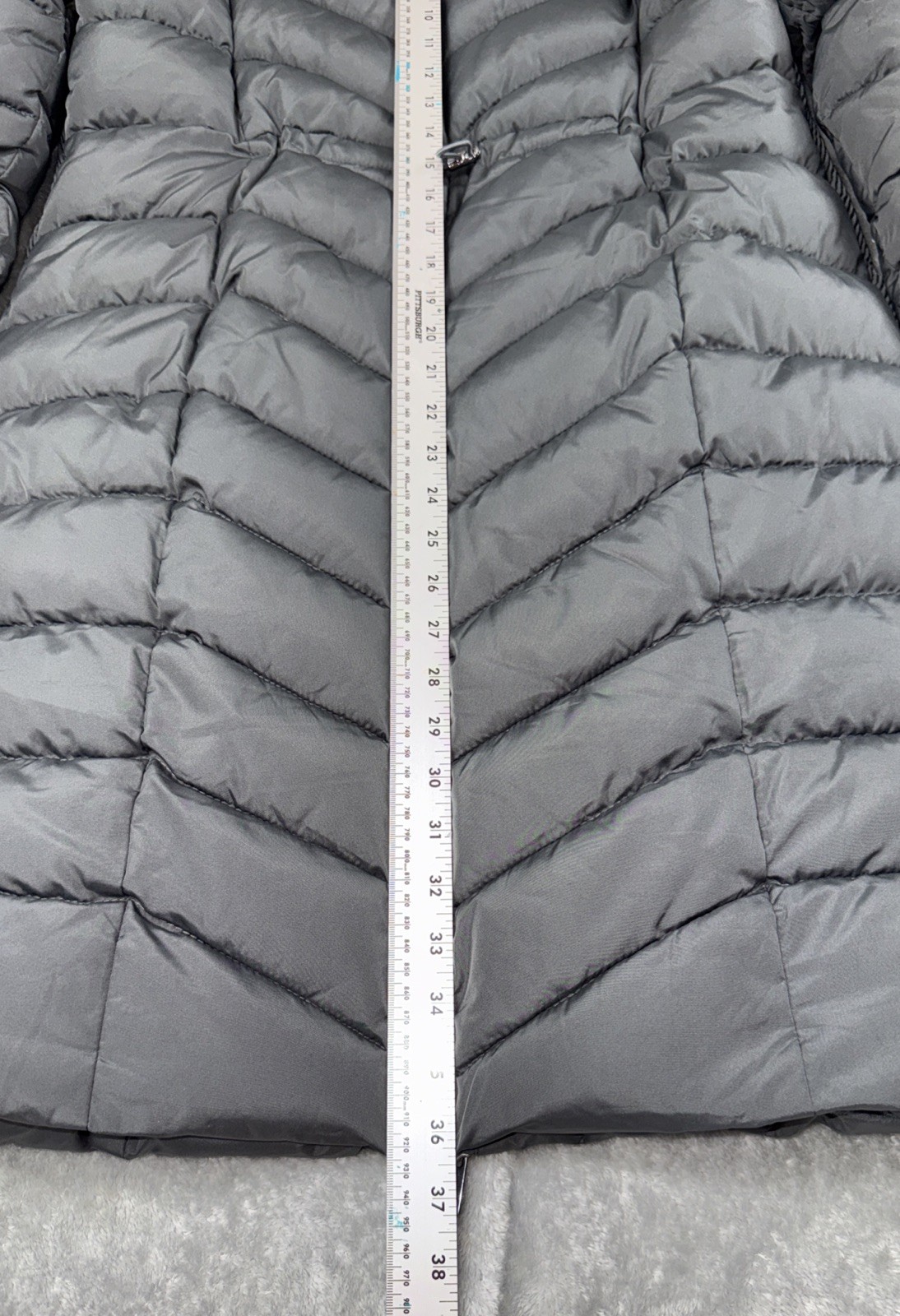 Seraphine Long Maternity Puffer Coat Women Size 6 Black Hooded Faux Fur Trim
