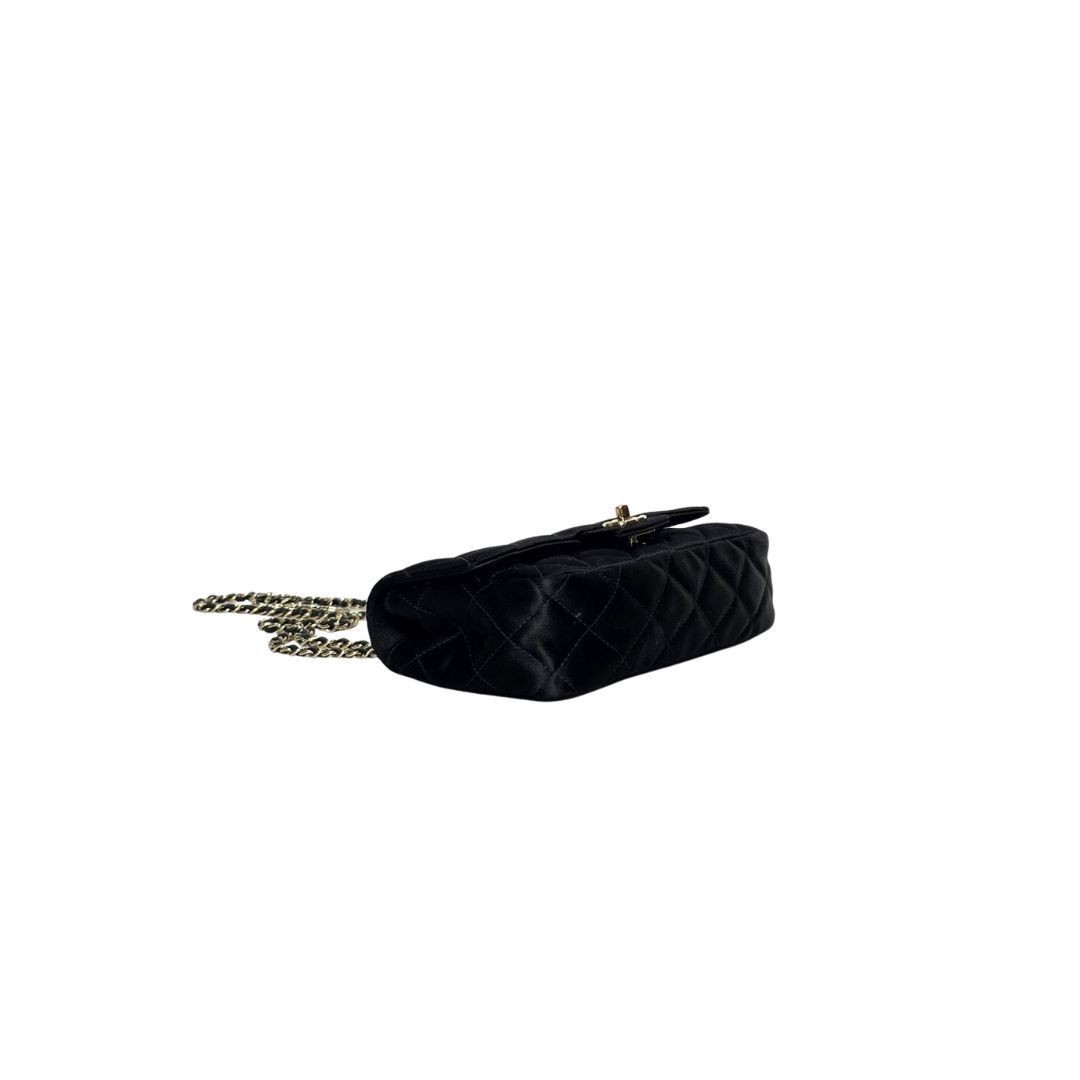 Chanel Classic Mini Rectangle Silk GHW Black Bag 18x9x5cm SN: 21827026