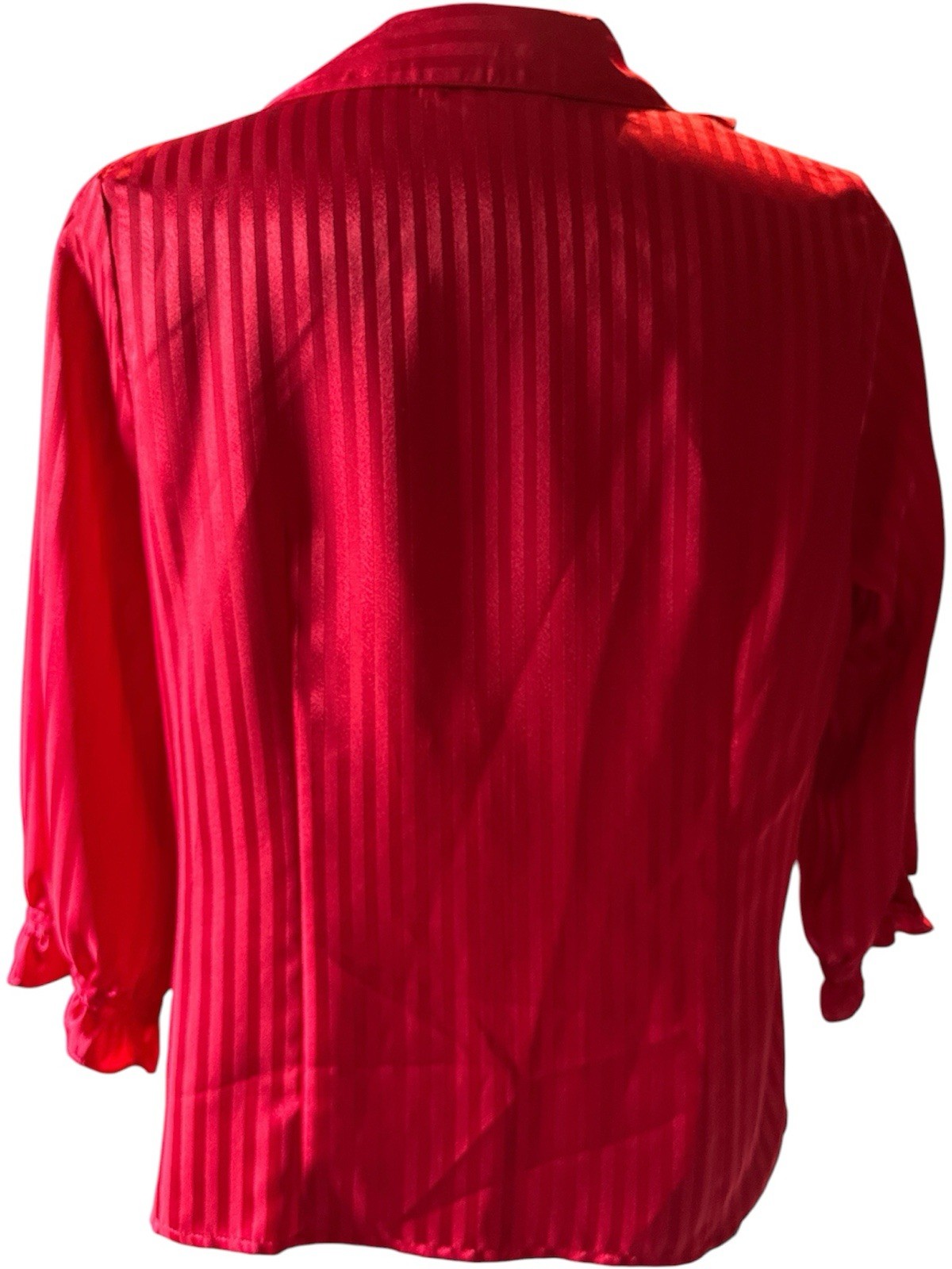 Notations VTG red ribbon stripe cascading ruffle secretary blouse Romantic Top L