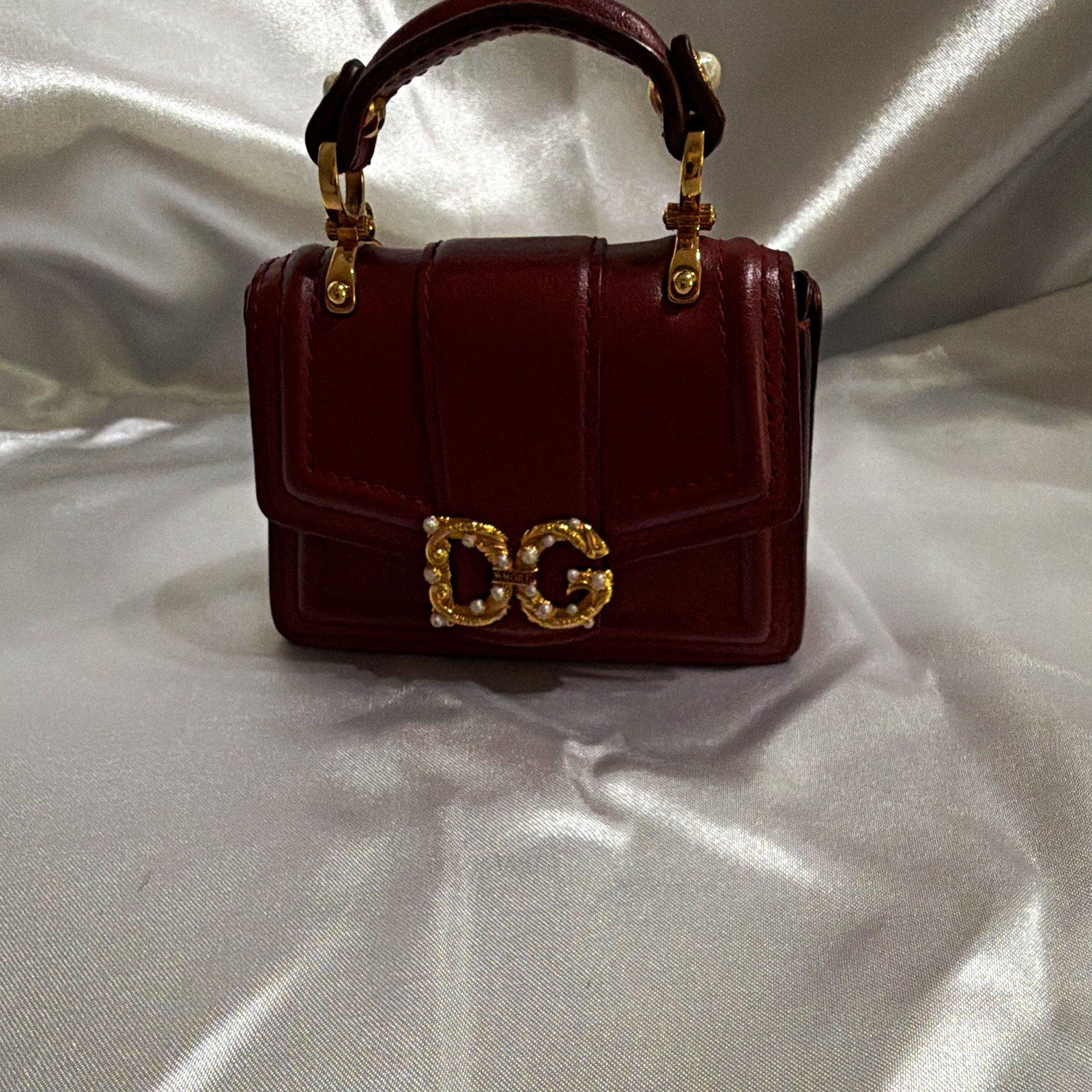 Dolce&Gabbana Burgundy Mini Top Handle Bag Gold Hardware DG Logo Magnetic