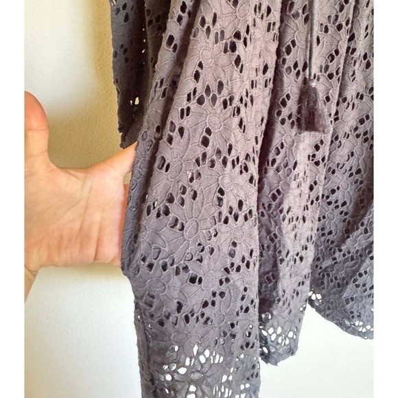 Mille Daisy Long Sleeve Eyelet Mini Dress Cotton Boho Resortwear Euro Summer