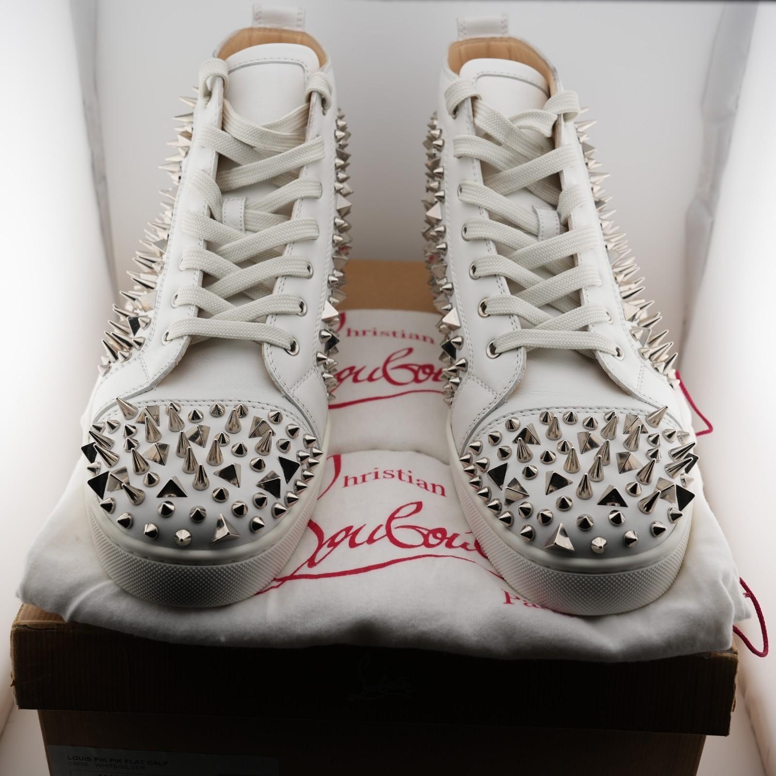 Christian Louboutin Louis Pik Pik High Top Flat Calf White Leather EU 45.5